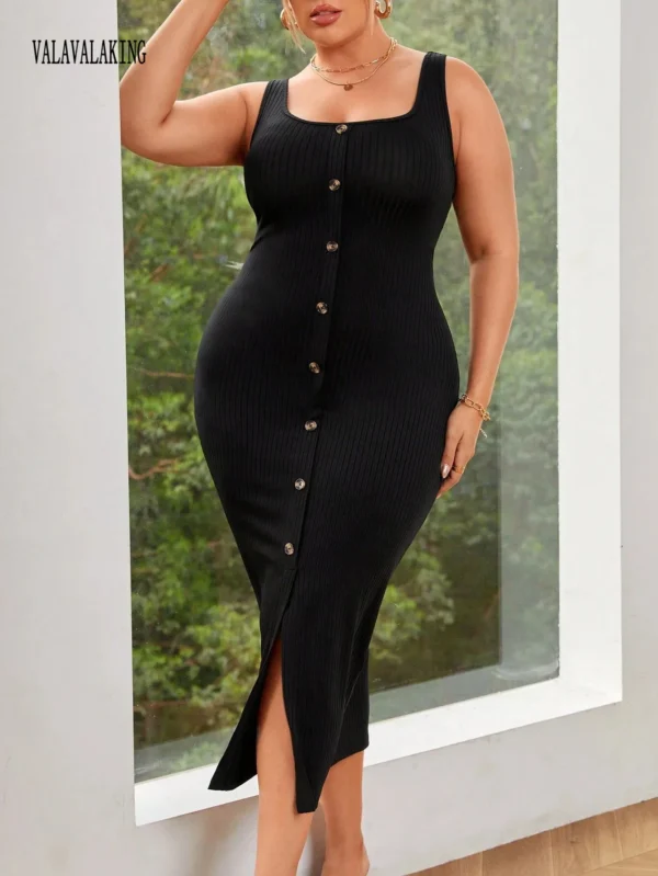 Sweater Dress Sexy Black Plus Size Sleeveless Midi