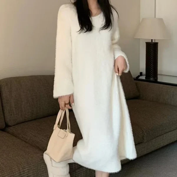 Sweater Dress V-Neck Full Sleeve Casual Warm Women - Image 4