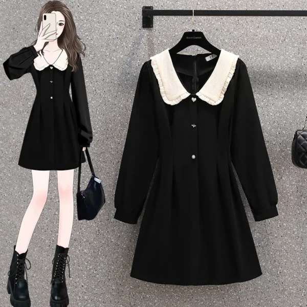 Sweater Dress Plus Size Long Sleeve A-Line Black - Image 2