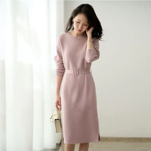 Sweater Dress: Round Neck, Long Sleeve, Mid Length - Image 3
