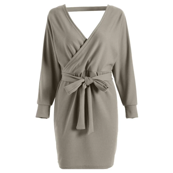 Sweater Dress - Batwing Sleeve One Shoulder Belted - Image 5