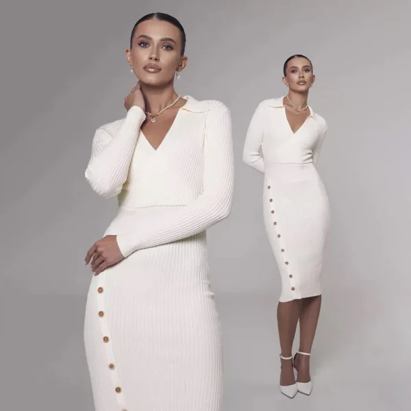 Sweater Dress: Elegant Polo Collar Bag Skirt Design - Image 4