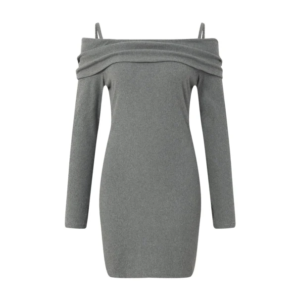 Sweater Dress Long Sleeve Mini Black Grey - Image 3