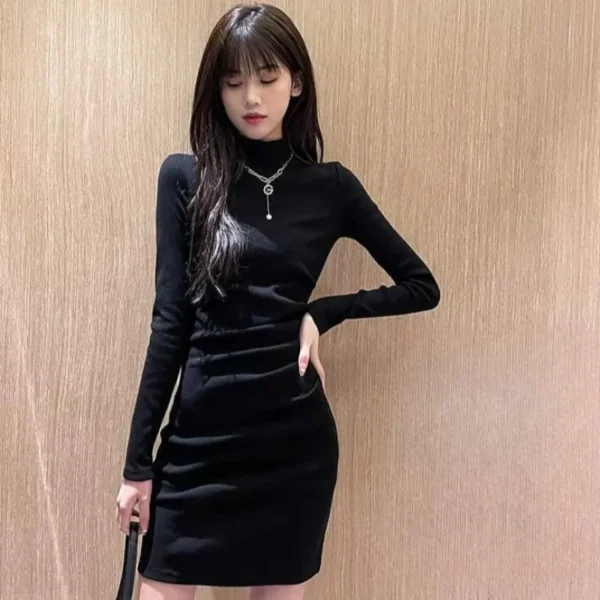 Sweater Dress Black Turtleneck Long Sleeve Bodycon Mini - Image 4