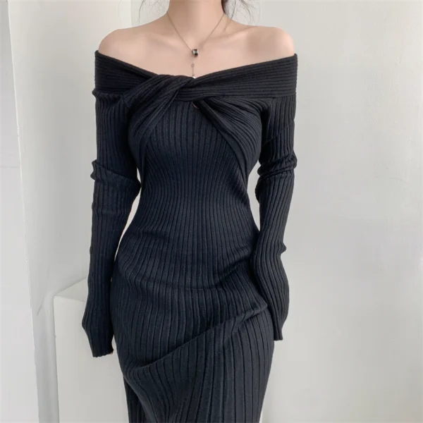 Sweater Dress: Off-Shoulder, Long Sleeve, Slim Fit - Image 5