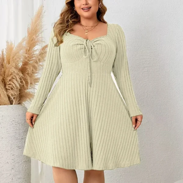 Plus Size Women Knitted Sweater Dress Lace Up Casual Party Dress - Image 6