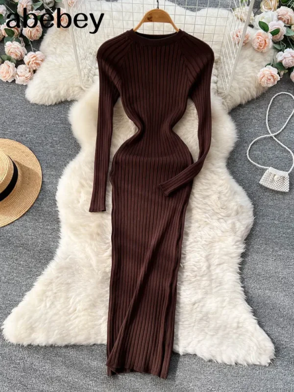 Autumn Sweater Dress Women Slim Fit O-Neck - Image 5