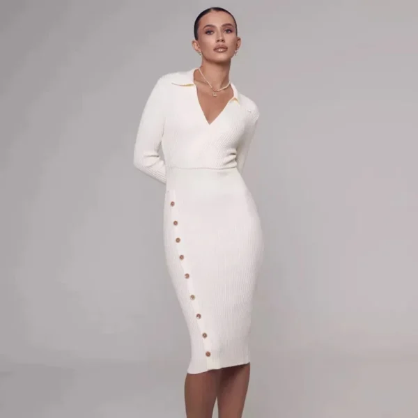 Sweater Dress: Elegant Polo Collar Bag Skirt Design