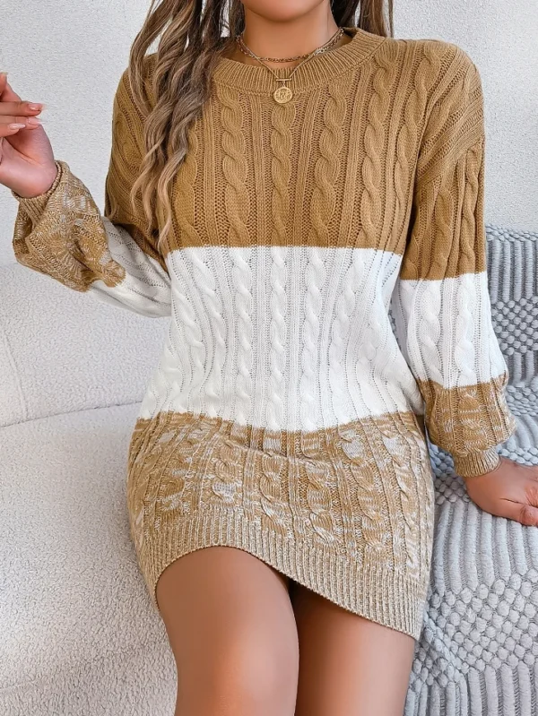 Elegant Sweater Dress, Knitted, Slim Fit, Round Neck